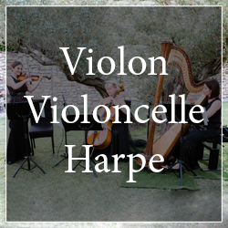 Claude Costa trio violon violoncelle harpe réception jardin